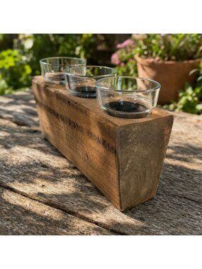 Reclaimed Wood Candle Votive Glass Holder Vase Primitive Country Barn Farmhouse
